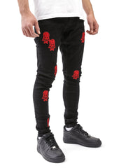 Red Skulls Printed Black Jeans