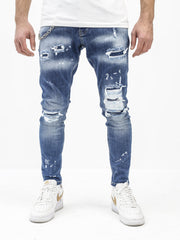 Randomly Distressed Blue Jeans