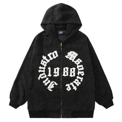 TIFO Embroidered Letter Cardigan Hoodie